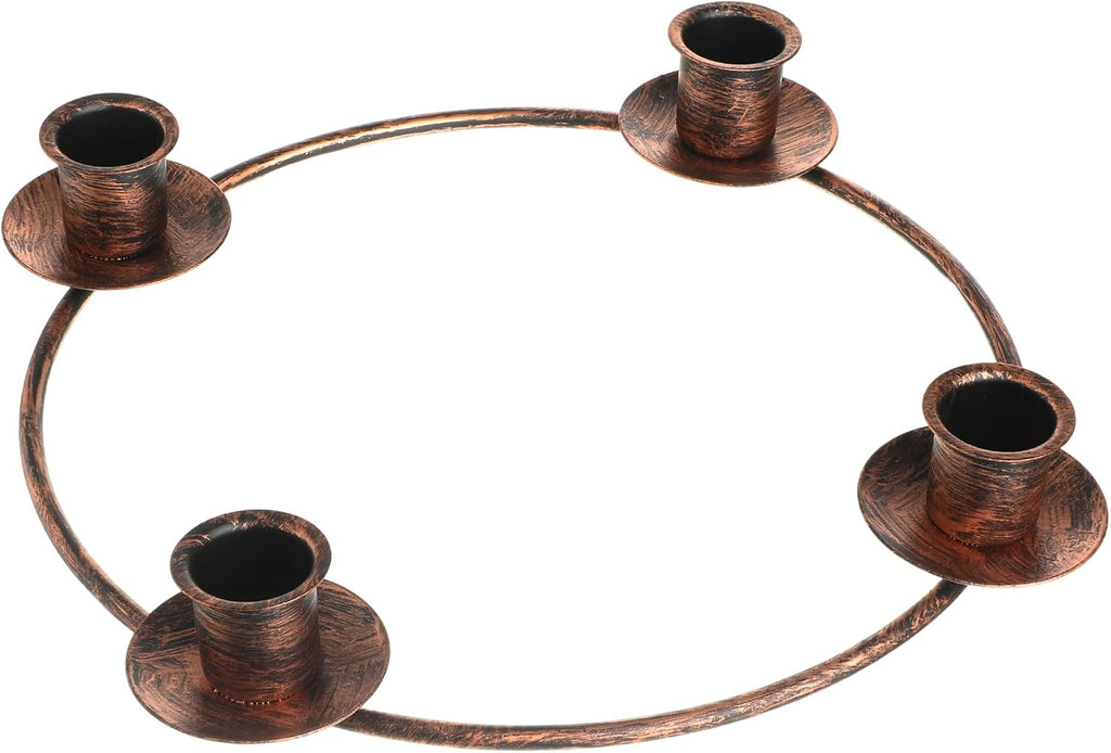 Chengu 1 Pcs Christmas Advent Candle Holder Xmas Metal Advent Wreath Candle Holder Metal Taper 4 Candles Stand for Table Wreath Candelabra Holiday Decor (Bronze)