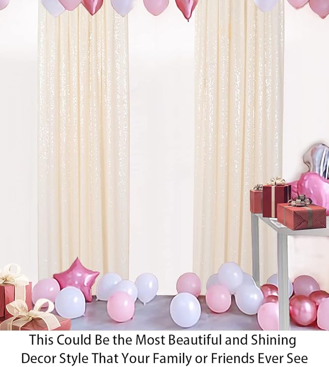 Shinybeauty Sequin Backdrop Curtains 4 Panels Ivory 2FTx8FT Sequin Fabric Photo Backdrop Curtains Ivory Glitter Curtains for Party Baby Shower Backdrop Studio Backgrounds