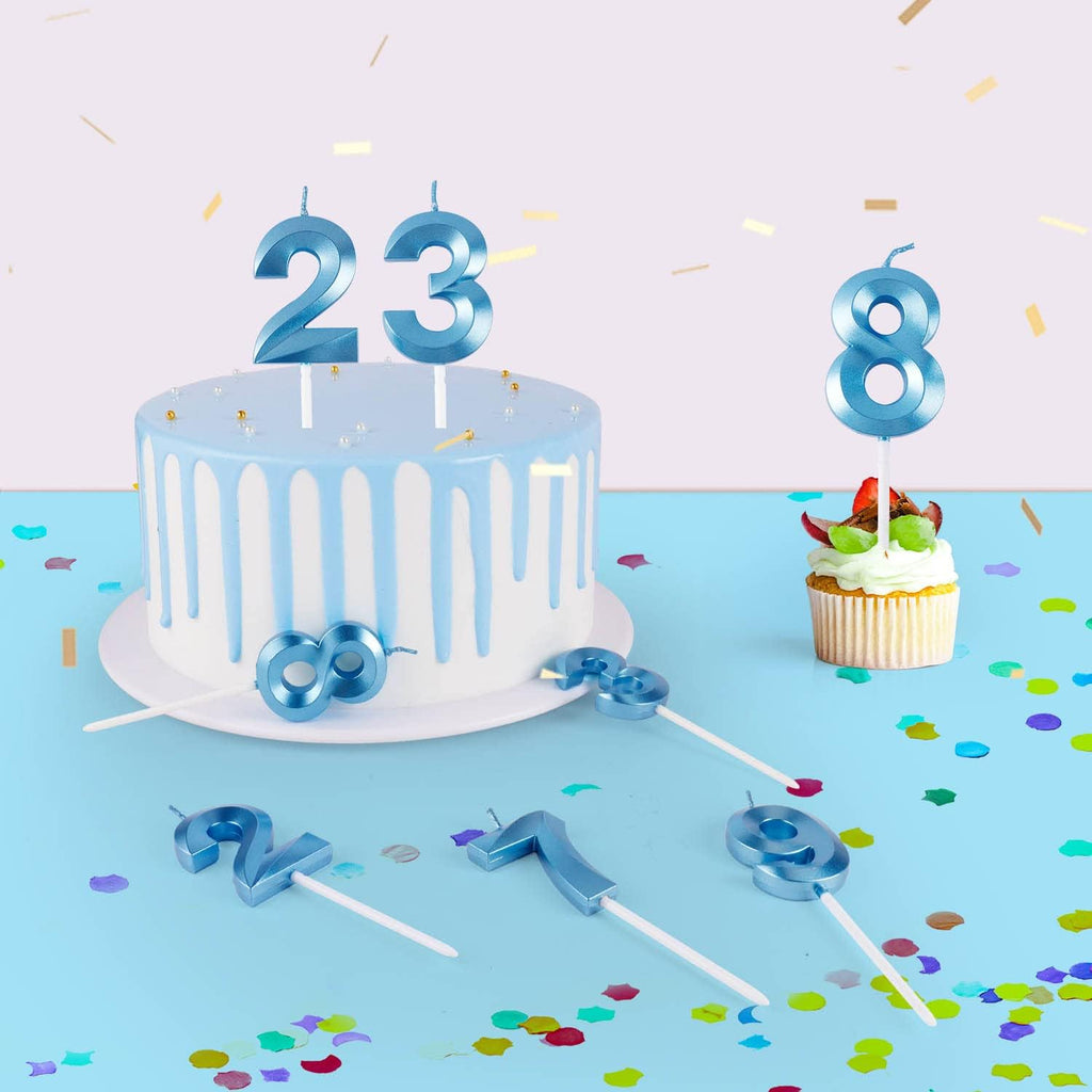 BEAN LIEVE Blue Birthday Candles - Number Cake Candles, Happy Birthday Numeric Candles Number 0 1 2 3 4 5 6 7 8 9 Used for Cake Decoration on Birthday Parties and Wedding Anniversary Celebration