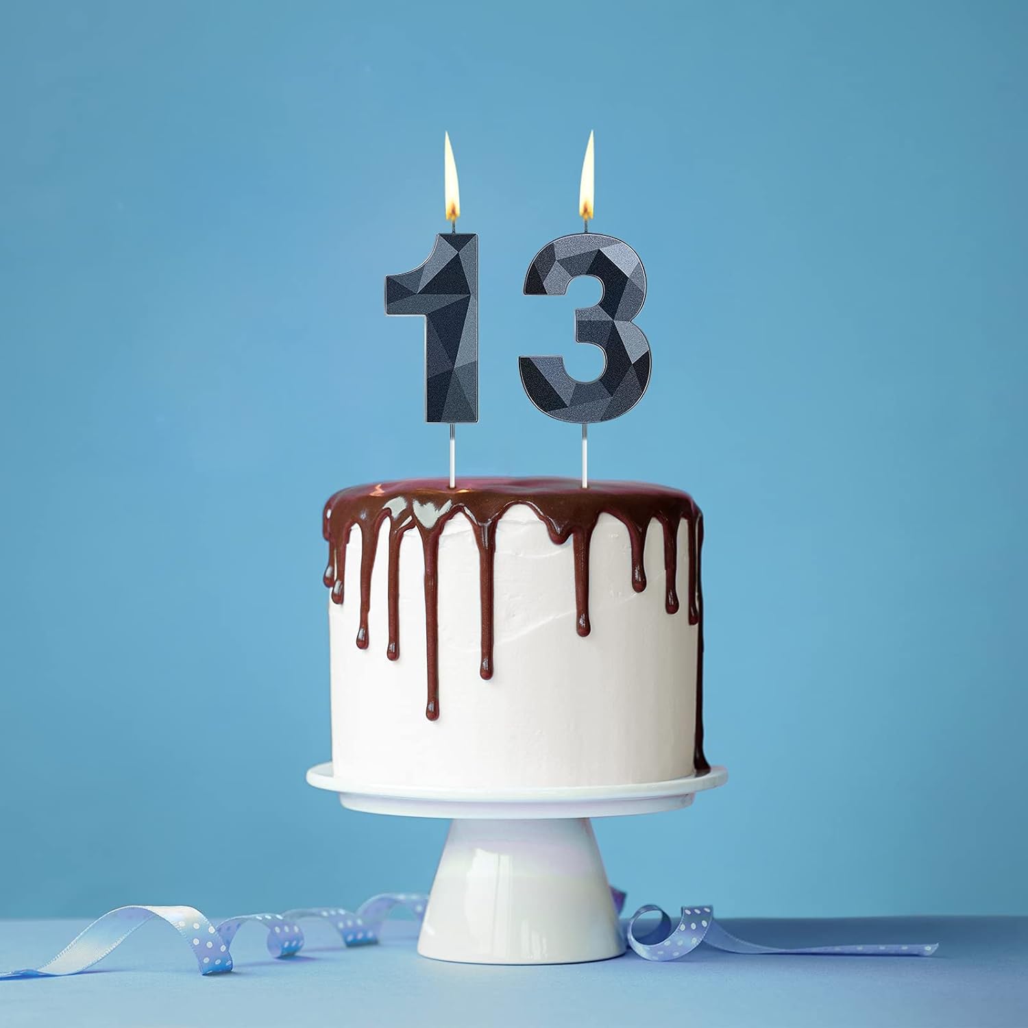 Nuanchu 13 Birthday Candles Black Number 13th Candle Happy Birthday Cake Topper 3D Diamond Shape Numeral 31 Candles Decoration for Boy Girl Women Wedding Theme Party Anniversary Favors(Black)
