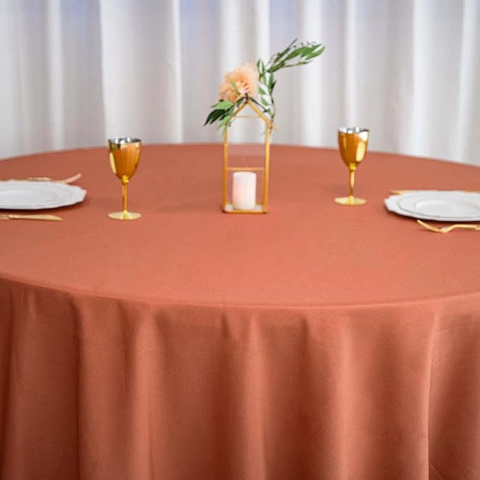 Efavormart Round Tablecloth, 132 Inch Stain & Wrinkle Resistant Washable Table Cloth, Decorative Polyester Fabric Table Cover for Banquet, Wedding, Dining- Terracotta