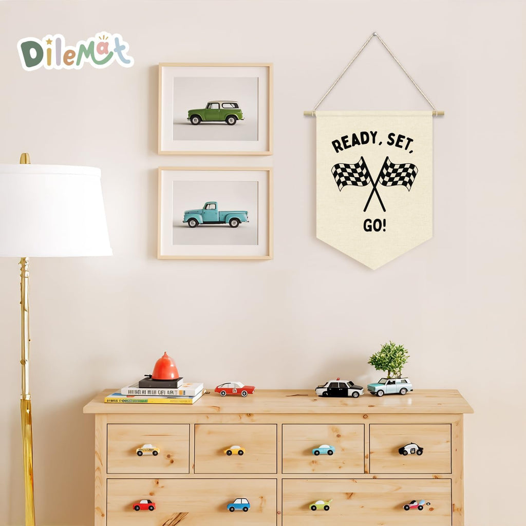 Race Car Room Decor for Boys Pennant Banner,Car Room Decor | Ready Set Go Racing Flags Banner Wall Hanging Decor for Car Bedroom,Boys Room,Playroom,Nursery,Birthday Party Decorations