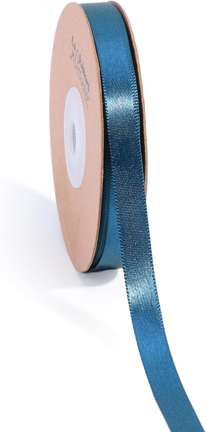 LaRibbons Navy Satin Ribbon 3/8 Inch 25 Yards Luxury Double Faced Blue Silk Ribbon for Flower Bouquet Crafts Gift Wrapping Wedding Party Graduation Decoration