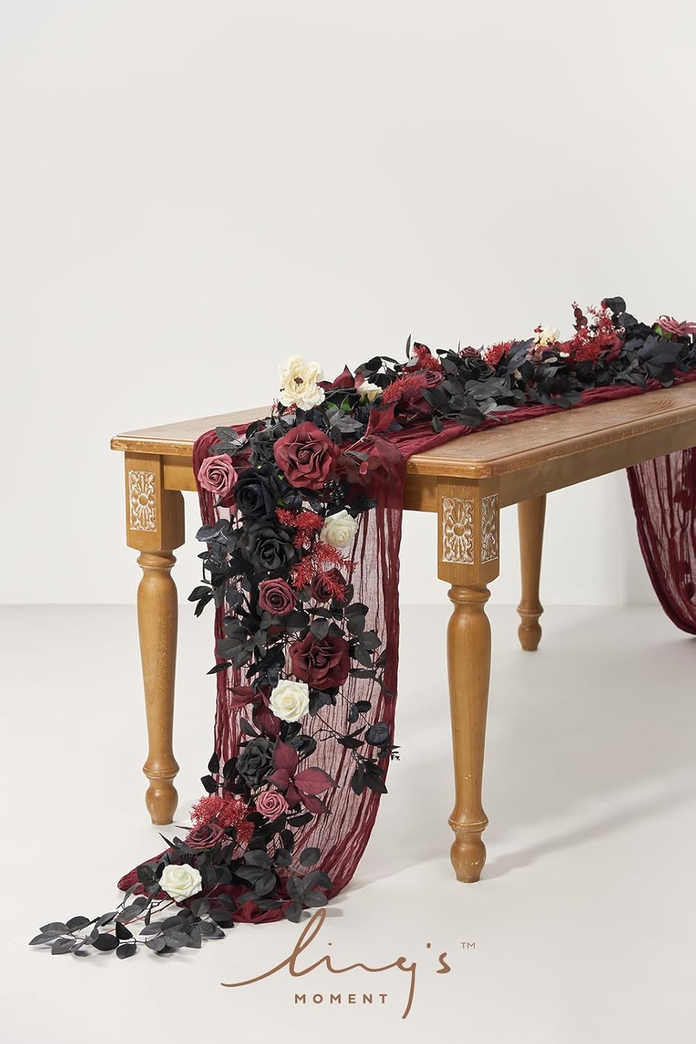 ling's moment flower garland, 6ft eucalyptus & rose shown in use