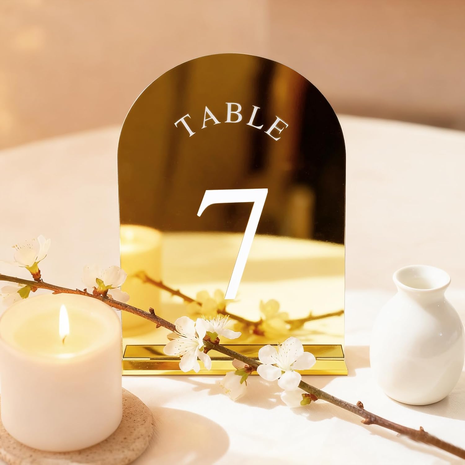 Gold Wedding Table Numbers with Stands, Double Sided 5x7 Inch Acrylic Signs Numbered 1-20, Elegant Arch Design Table Decorations for Wedding Reception Party Events