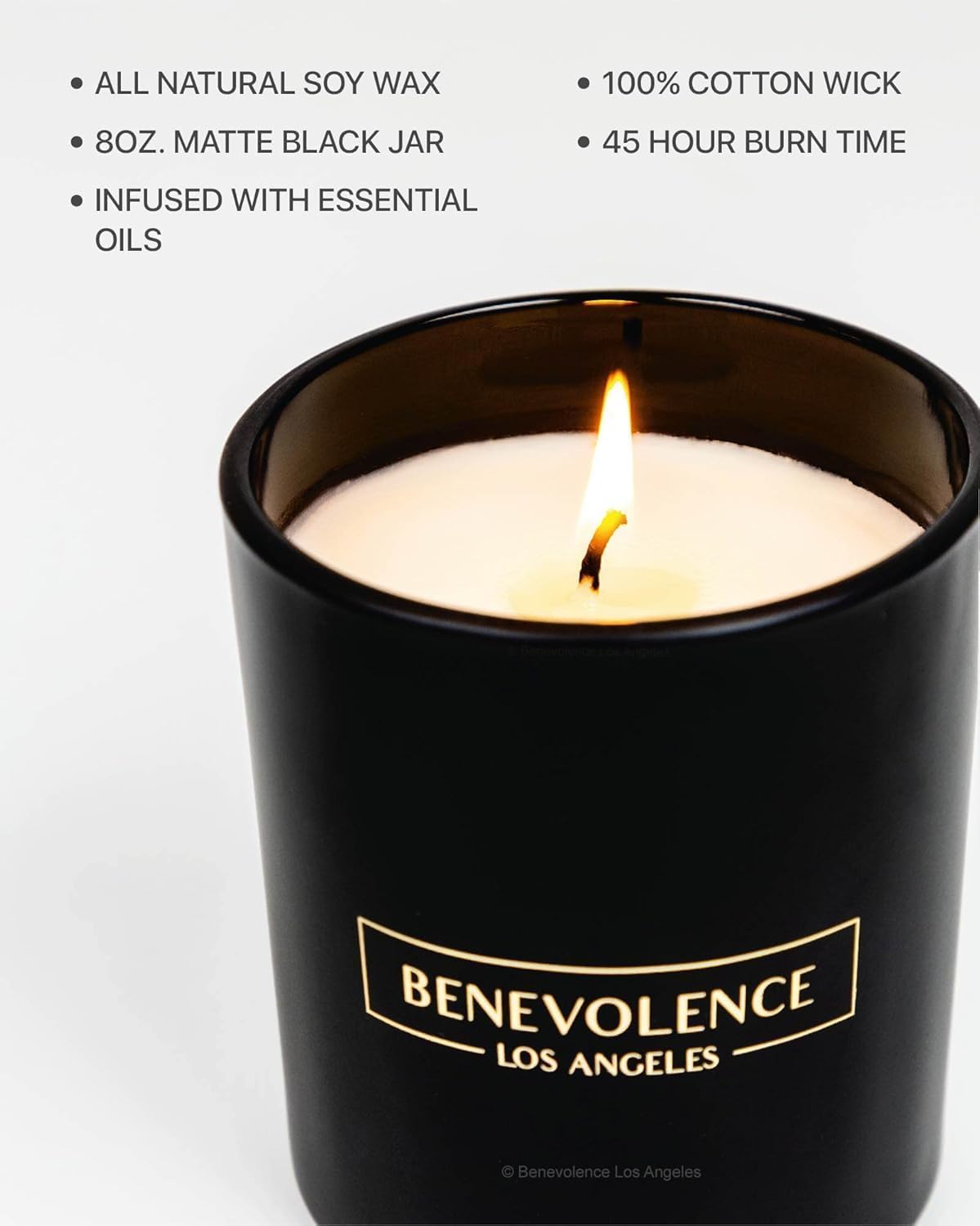 Benevolence LA Premium Rose & Sandalwood Scented Candle – Long-Lasting, 45-Hour Burn – Luxury Natural Soy Candle for Home – Aromatherapy & Room Decor – 8oz