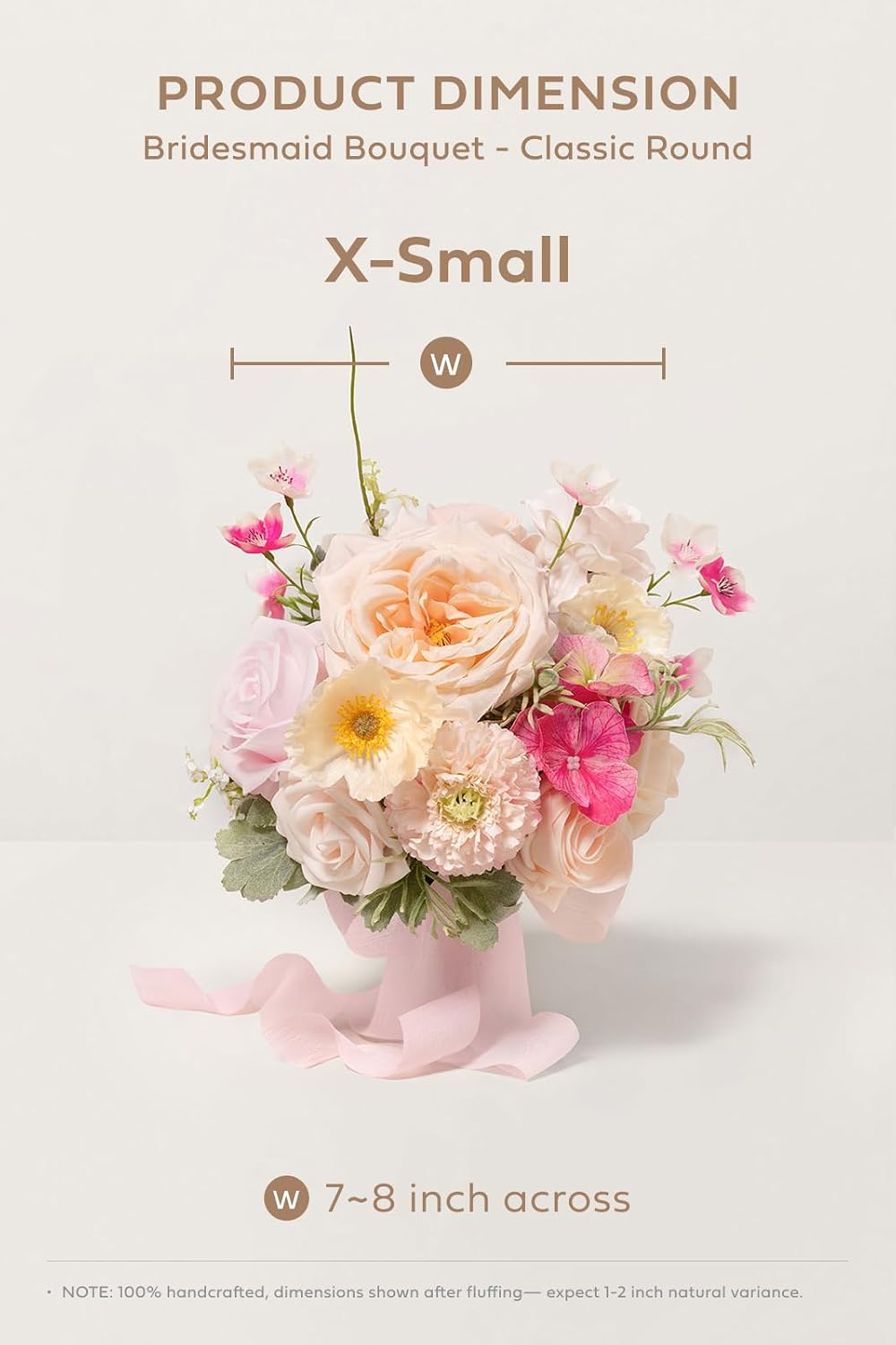 Ling's moment Artificial Flowers Powder Pink Cream Bridesmaid Bouquet 4 Pcs | Pink Wedding Flowers, 7 Inch Bridal Bouquets, For Bridesmaids