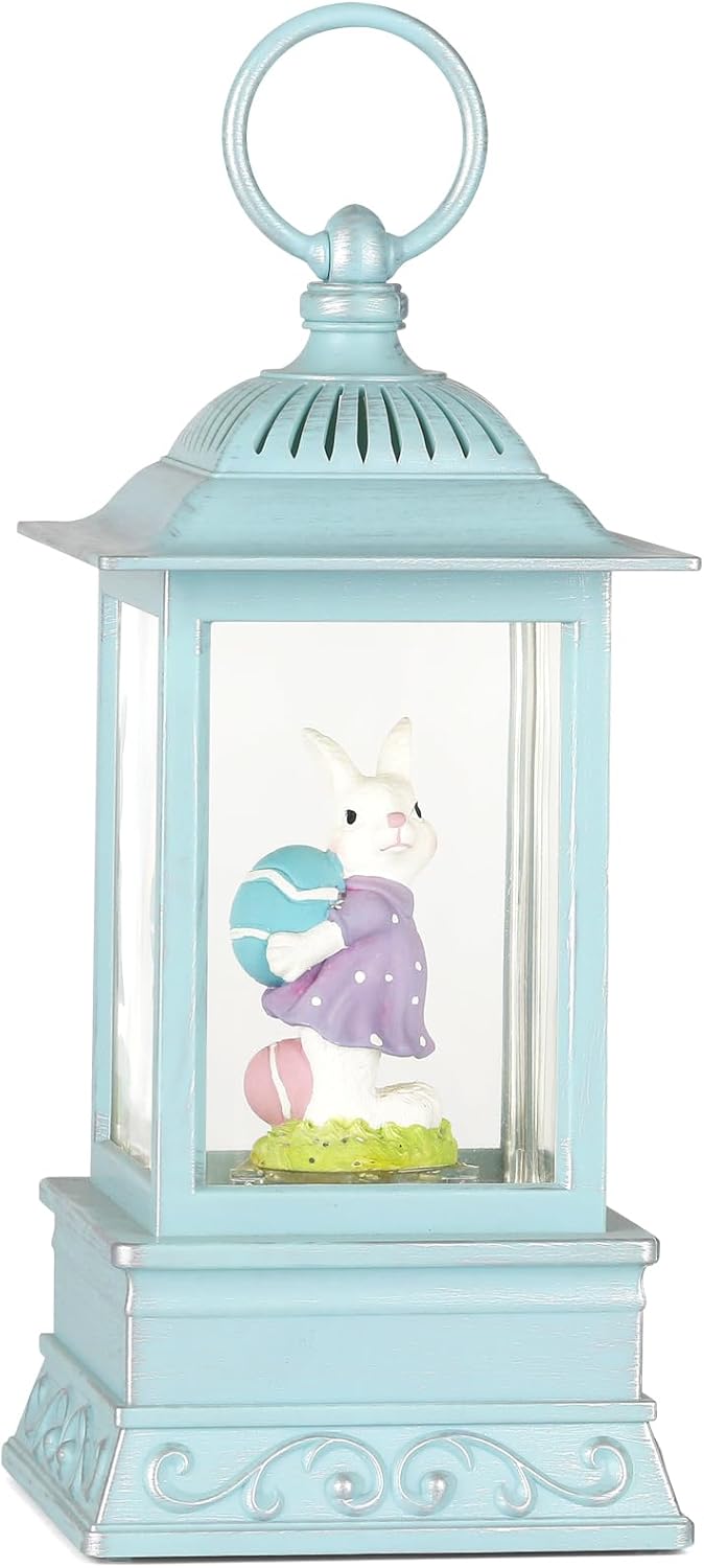 Easter Snow Globe, Easter Decorations for The Home, Lighted Glitter Bunny Snowglobe Lantern for Spring Home Decor