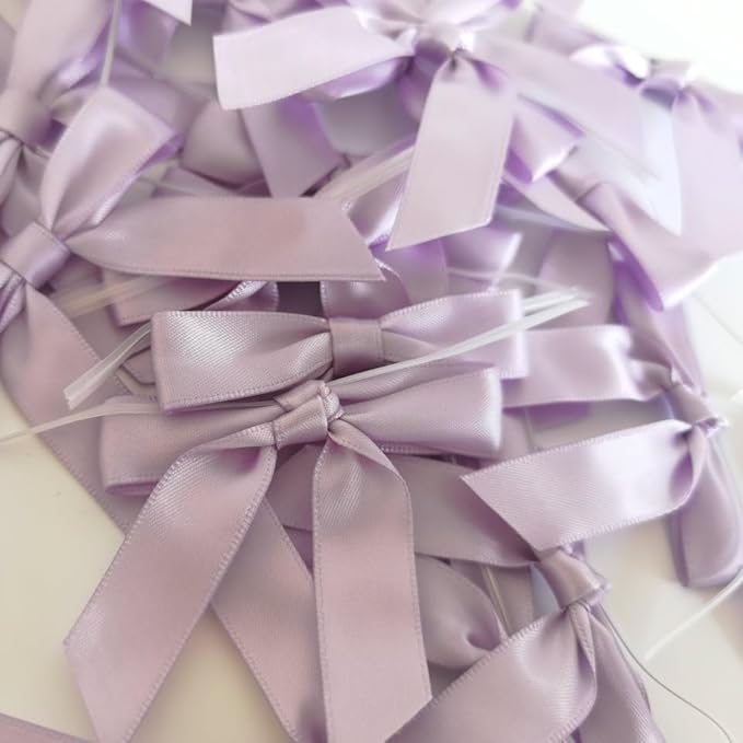 50pcs 2-1/2" Lavender Satin Ribbon Bows with Twist Ties Mini Ribbon Bows for Candy Partiy Decoration Gift Packing&Wrapping Accessoried(Lavender)