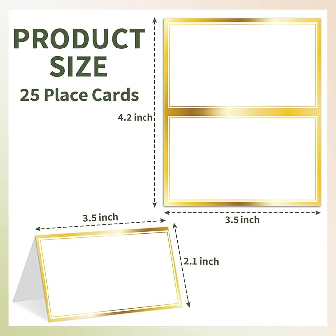 25 Premium Place Cards for Table Seating, Wedding Name Place Card with Gold Border, Tent Cards for Birthday Bridal Shower Baby Shower Reception Dinner Party Decorations -A19