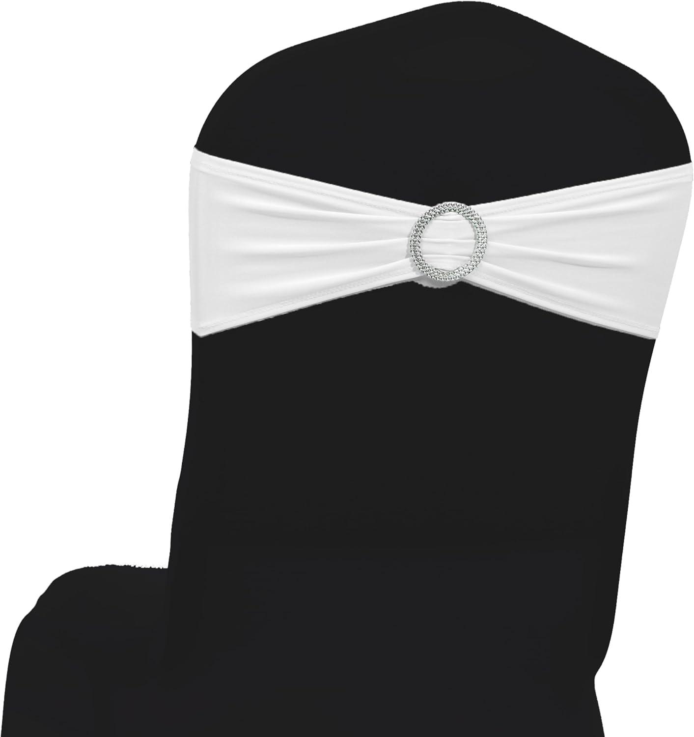 MDS® Pack of 10 Spandex Chair Sashes with Slider Buckle for Wedding & Event Decor, Reusable Stretch Chair Bows Bands for Banquet Chair Cover, Reception, Baby Shower, Birthday Party - White