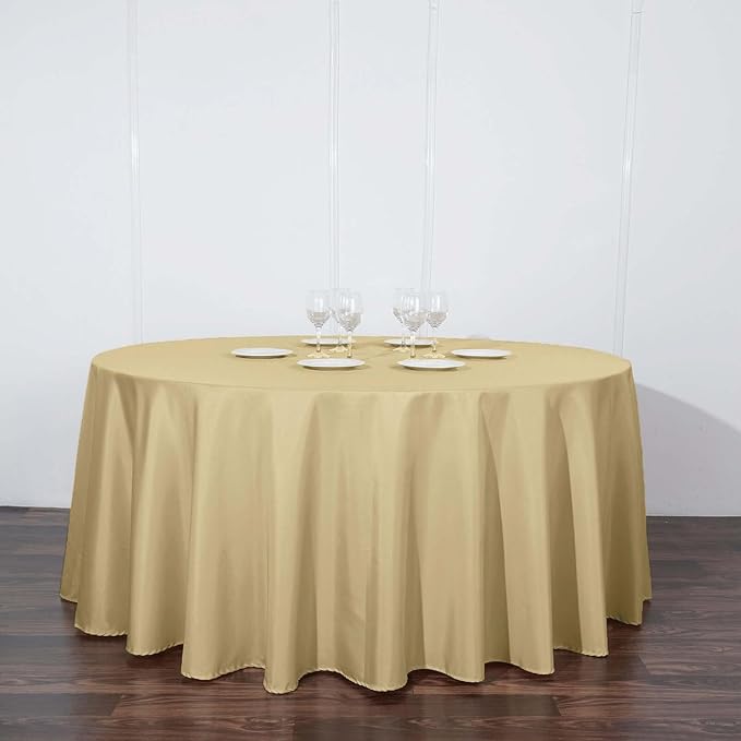 Efavormart Round Tablecloth, 120 Inch Stain & Wrinkle Resistant Washable Table Cloth, Decorative Polyester Fabric Table Cover for Banquet, Wedding, Dining - Champagne