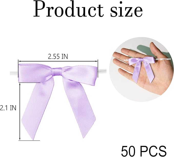 50Pcs Lilac Twist Tie Bows for Gift Wrapping 2.5" Satin Ribbon Bow for Treat Bags Cake Balloons Birthday Party Favors Wedding Decorations