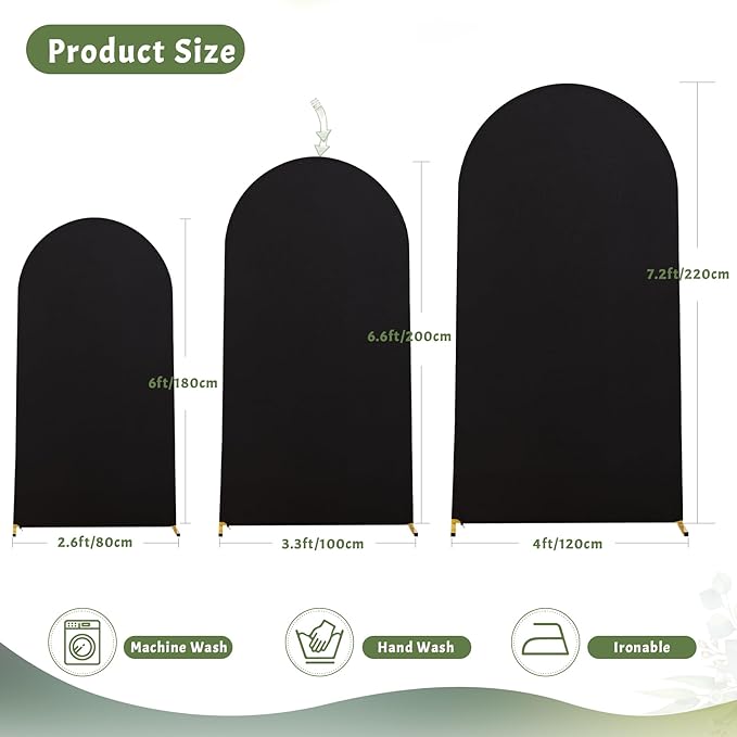 6FT Black Arch Backdrop Cover - Polyester Fitted Wedding Arch Stand Covers Round Top Chiara Arch Backdrop Cover for Birthday Party Banquet Photo Background Decoration