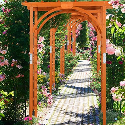 topeakmart wooden arch, wedding arbor trellis for garden shown in use