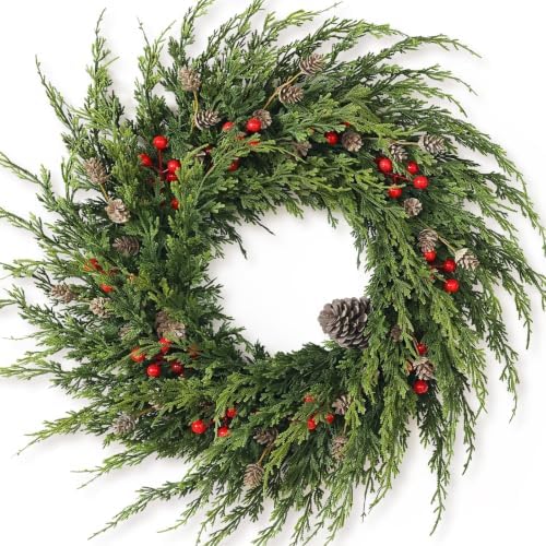 24" artificial christmas cedar wreath with berry for, main product view