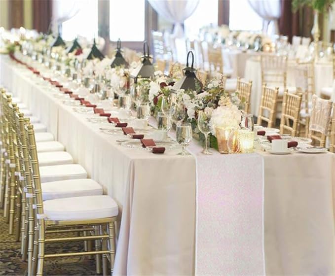 White Iridescent Sequin Table Runners 10 Packs 12x72 Inches Glitter Sparkly Table Runner for Birthday Wedding Party Baby Shower Event Decorations