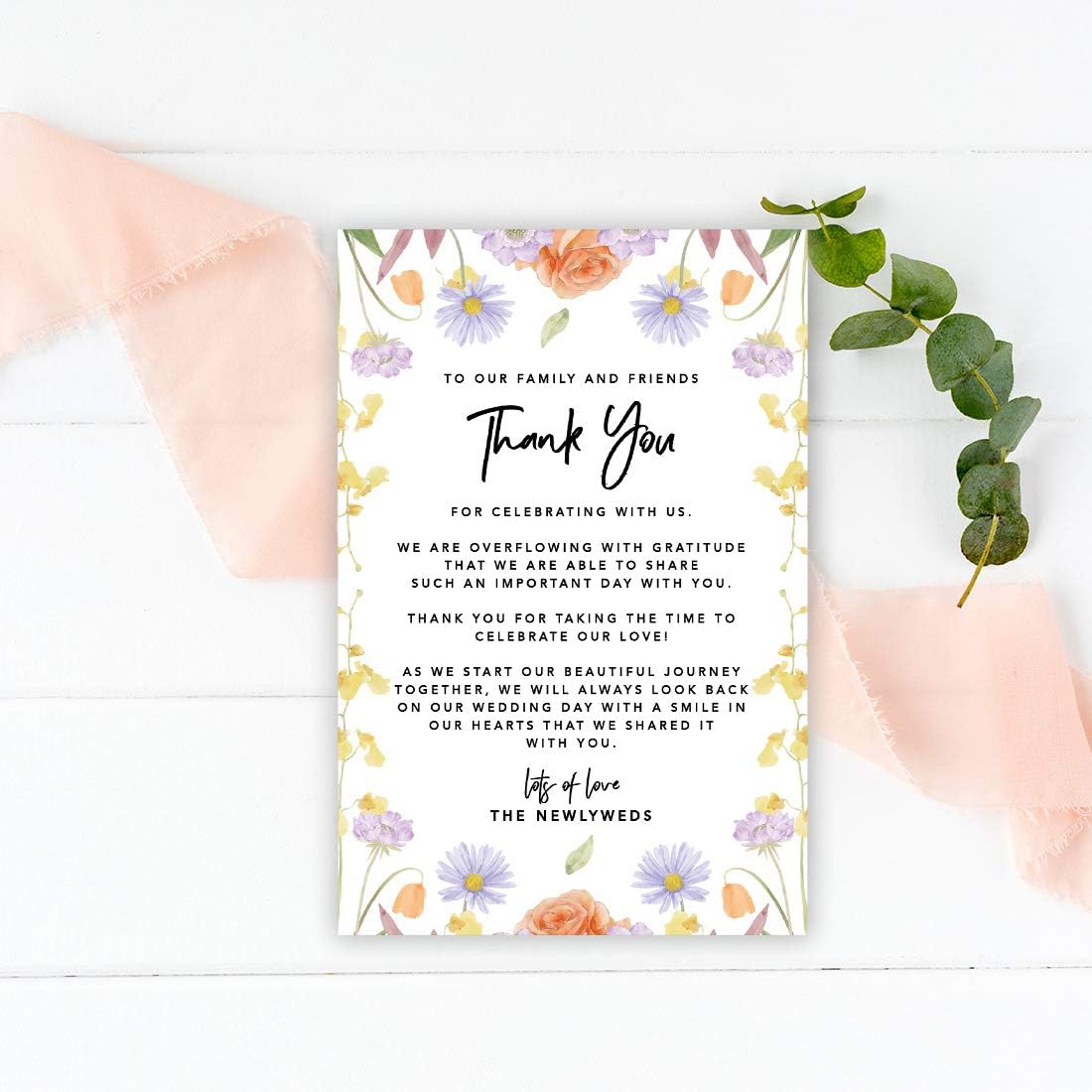 Andaz Press Classic Spring Florals Wedding Thank You Place Setting Cards for Table Reception, Dinner Plates, Wedding Favor Decoration Seating Settings for Guests, Family, Friends, 56-Pack, 4 x 6-Inch