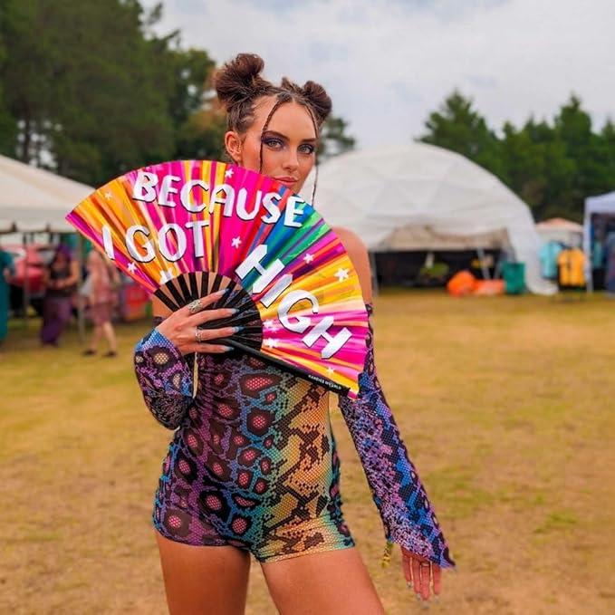 Kandies World Custom Festival Folding Hand Fan - Unique Designs, Made of Bamboo, Clacking Sound, Lightweight - Perfect Rave and Festival Accessory!