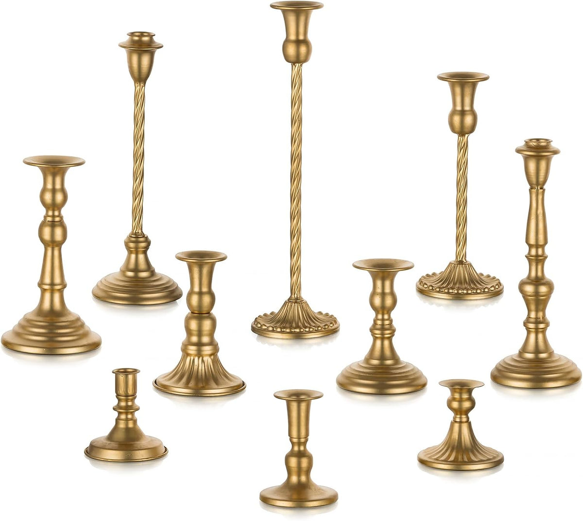 Candeldo Gold Candle Holders Set of 10, Table Centerpiece, Wedding Decor