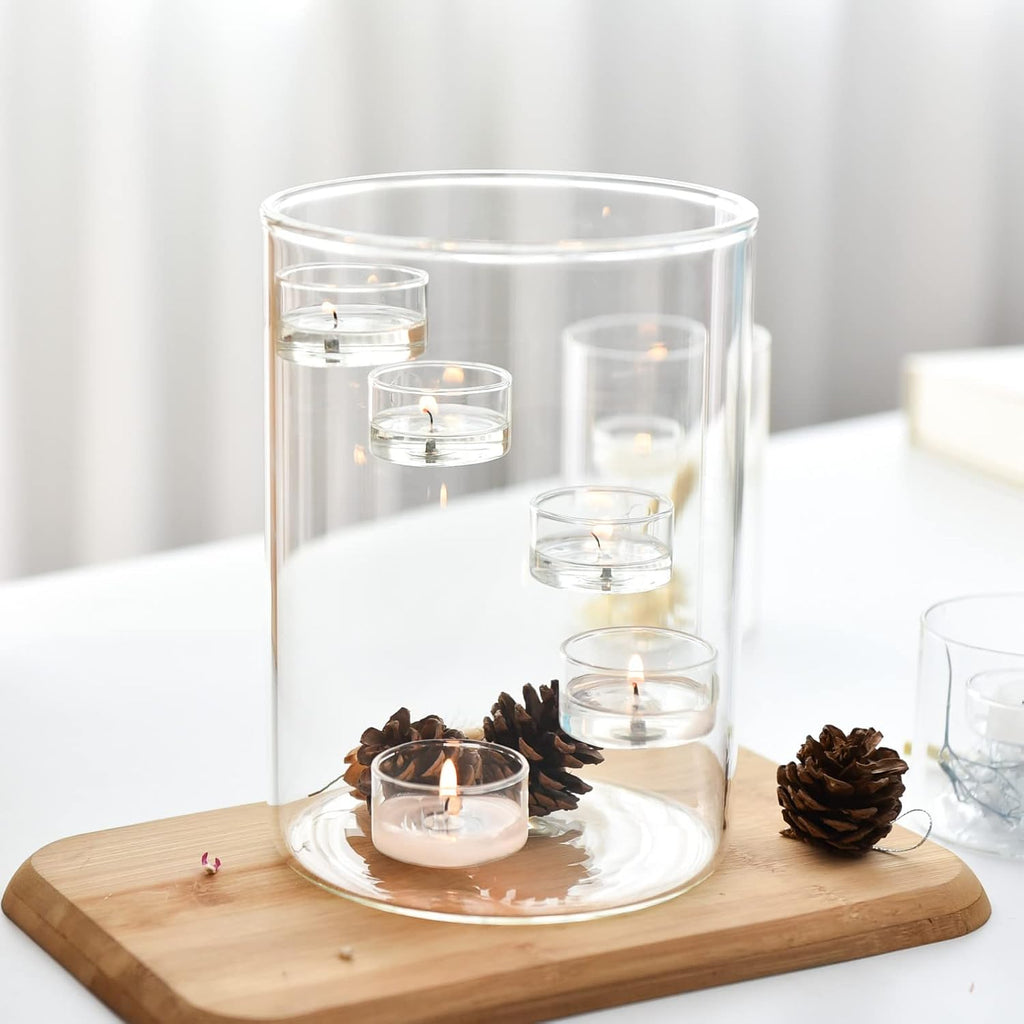 Glass Hurricane Candle Holder for Tea Light, Clear Cylinder Pillar Candle Holder for Table Centerpiece Decorations, Hurricane Glass Candle Holders for Dining Room Wedding Parties Home Decorations