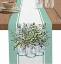Eucalyptus Cotton Linen Table Runner for Dining Kitchen, Wedding Outdoor Party Tablerunners Decoration, Green Leaves Botanical Plants Watercolor Dresser Scarf Coffee Tablecloth Runners 13x108 Inches