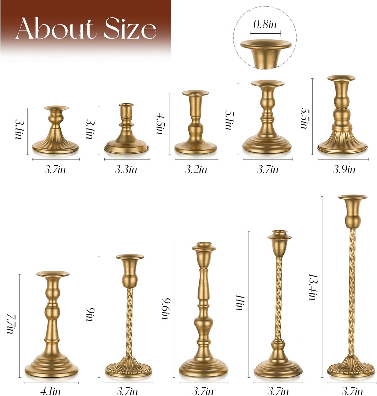 Candeldo Gold Candle Holders Set of 10, Table Centerpiece, Wedding Decor