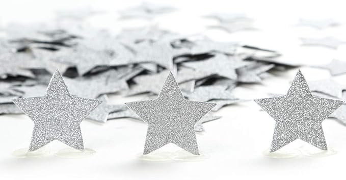 MOWO Glitter Star Confetti Wedding Party Decor and Table Decor 1.2’’ in Diameter (silver glitter,200pc)