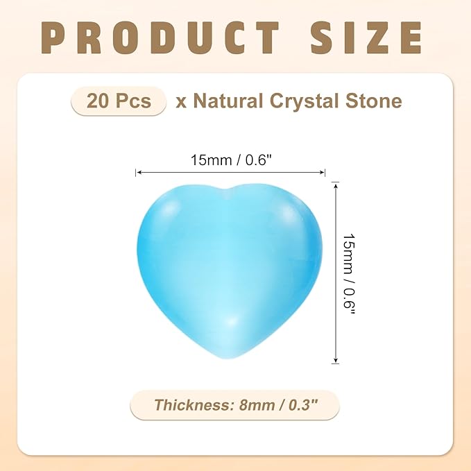PATIKIL 20 Pcs Natural Heart Shaped Crystal Stone, 0.6 Inch Mini Polished Love Gemstone Crystal, Pocket Rock Engraved Worry Stones for Women Gifts Meditation, Bright Blue