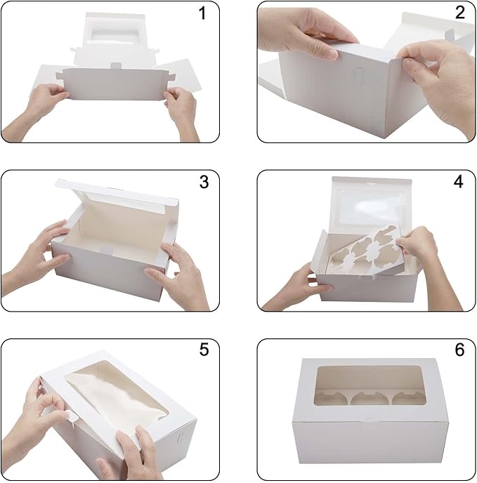 10-Set Cupcake Boxes with Inserts and Window Hold 6 Cupcakes,Cupcake Containers Bakery Cake Box,Pastry Carrier For Donut Cookie Treat Muffin Chocolate Bombs,9.4x6.3x3.9 In