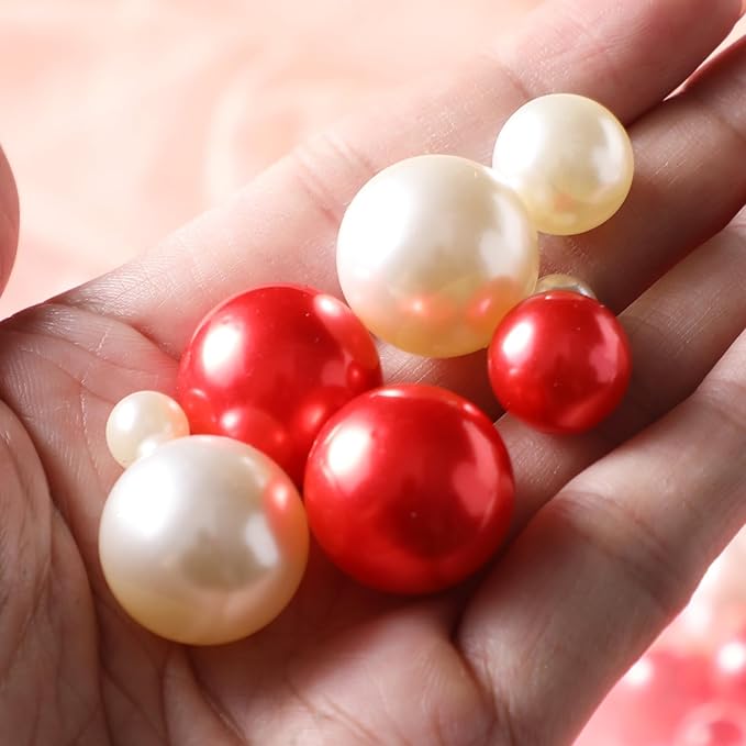200 Pcs Vase Filler Beads White and Red Pearl Beads for Vase No Hole Pearls for Centerpieces Vases Home Table Party Decor Wedding DIY 8/14/20mm
