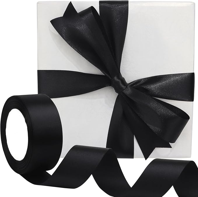 Black Solid Satin Ribbon 1-1/2 Inch 25 Yards Solid Polyester Fabric Ribbon for Gift Wrapping Wedding Christmas Baby Shower Birthday Party Decoration Handmade Immortal Flower Craft