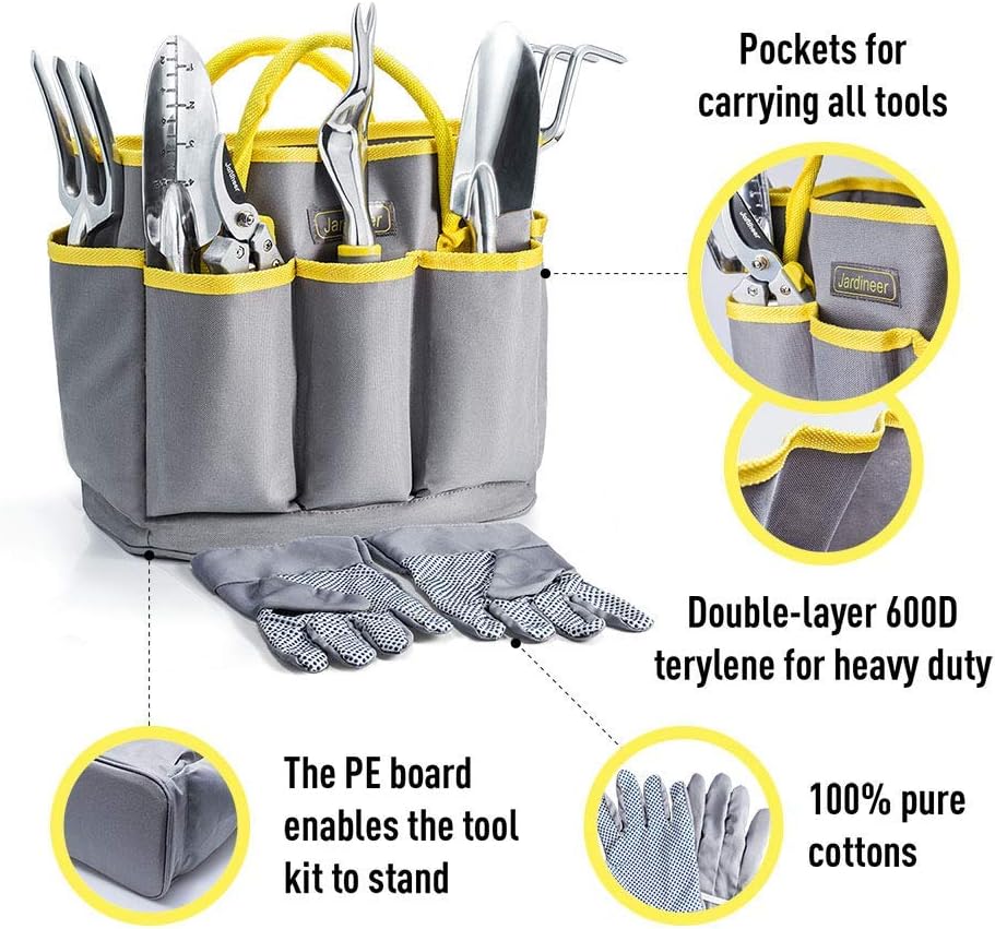 jardineer garden tools set, 8pcs heavy duty garden shown in use