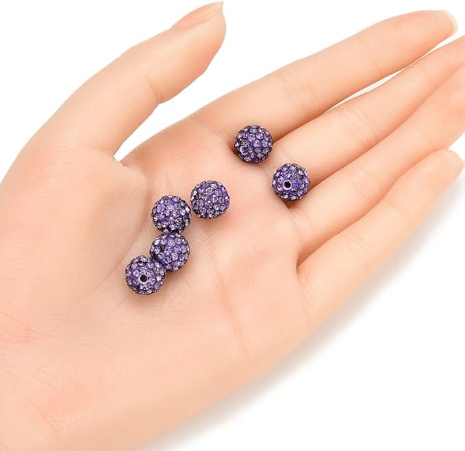 100pcs Adabele Grade A Suncatcher Crystal Rhinestone Pave Loose Beads 10mm Tanzanite Purple Polymer Clay Disco Ball Spacers Compatible with Shamballa All Craft Jewelry Making DB10-26