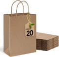 MESHA Brown Paper Bags 8x4.25x10.5 Inch 20Pcs, Paper Bags with Handles, Sturdy Brown Gift Bags for Retail, Birthday Party Favors, Shopping, Small Business (Made in USA)