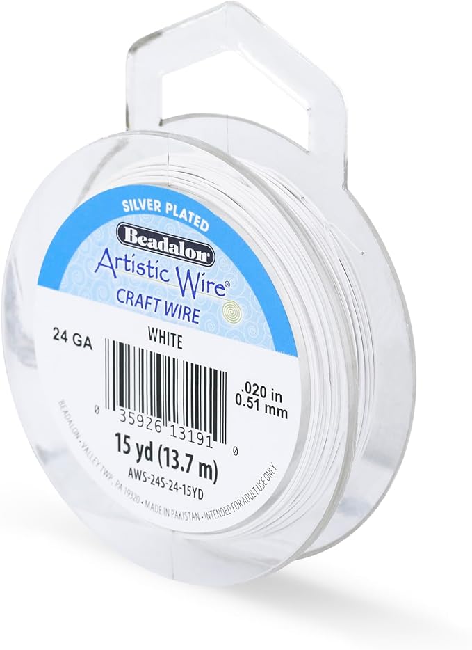 Artistic Wire, 24 Gauge Silver Plated Tarnish Resistant Colored Copper Craft Wire, White, 15 yd
