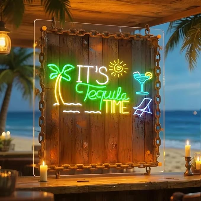 It’s Tequila Time Custom Neon Sign | Outdoor Waterproof Bar Deco | Personalized Tequila Wall Art | Mexican Party Sign | Unique Home Pub Gift Size:18inch