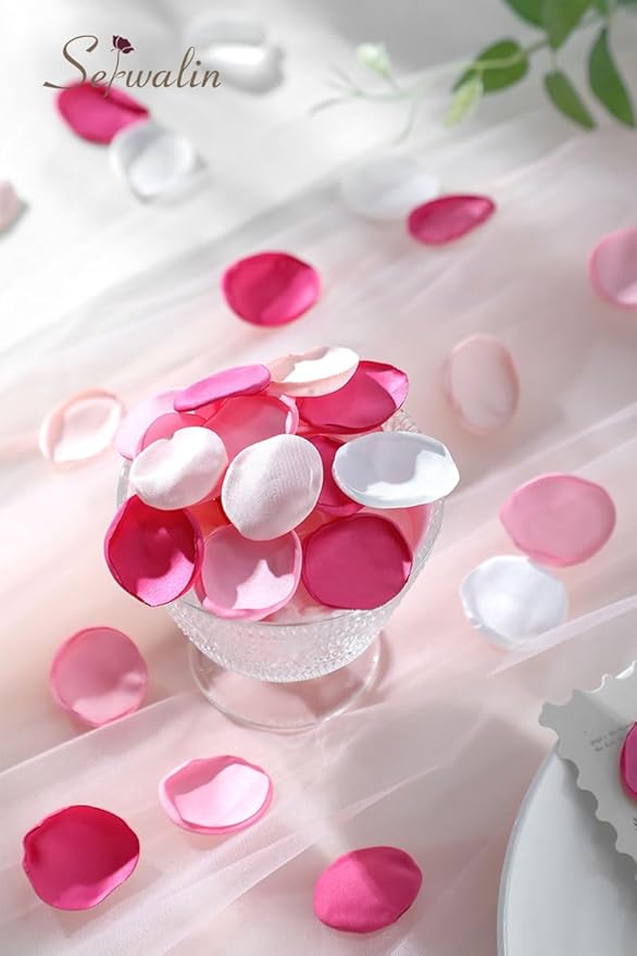 Serwalin 300Pcs Silk Rose Petals Fuschia Flower Petals for Wedding Petals Flower Girl Petals for Christmas Aisle Flower Girl Basket Runner Bridal Shower Table Decor (4 Color Mixes)