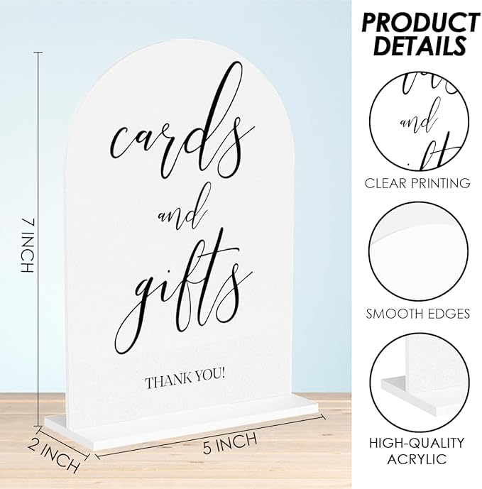 Cards and Gifts Sign, Wedding Engagement Bridal Shower Baby Shower Party Decor for Reception Reception, Weddings White Acrylic Sign