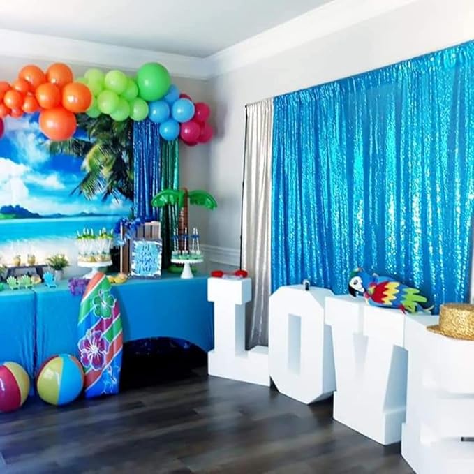 Poise3EHome Turquoise Sequin Backdrop Curtains, 4 Panels Sequin Backdrop, 2FTx8FT Sequin Curtains for Party Wedding Sequence Backdrop