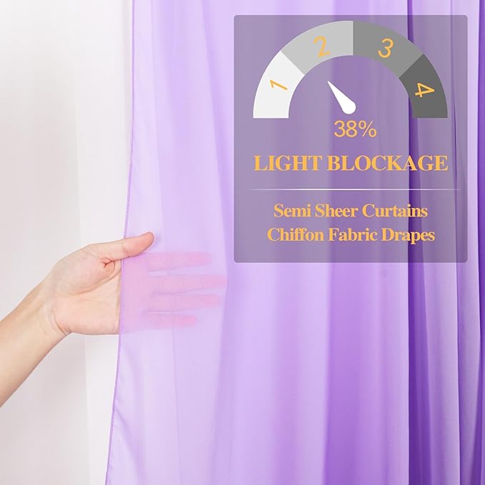DUOBAO Lavender Chiffon Backdrop Curtain-2 Panels 29"x120" Wide 74cm by 300cm Length Sheer Wedding Backdrops Drapes Beach Curtains for Living Room Voile Window Drape Polyester Photography Background