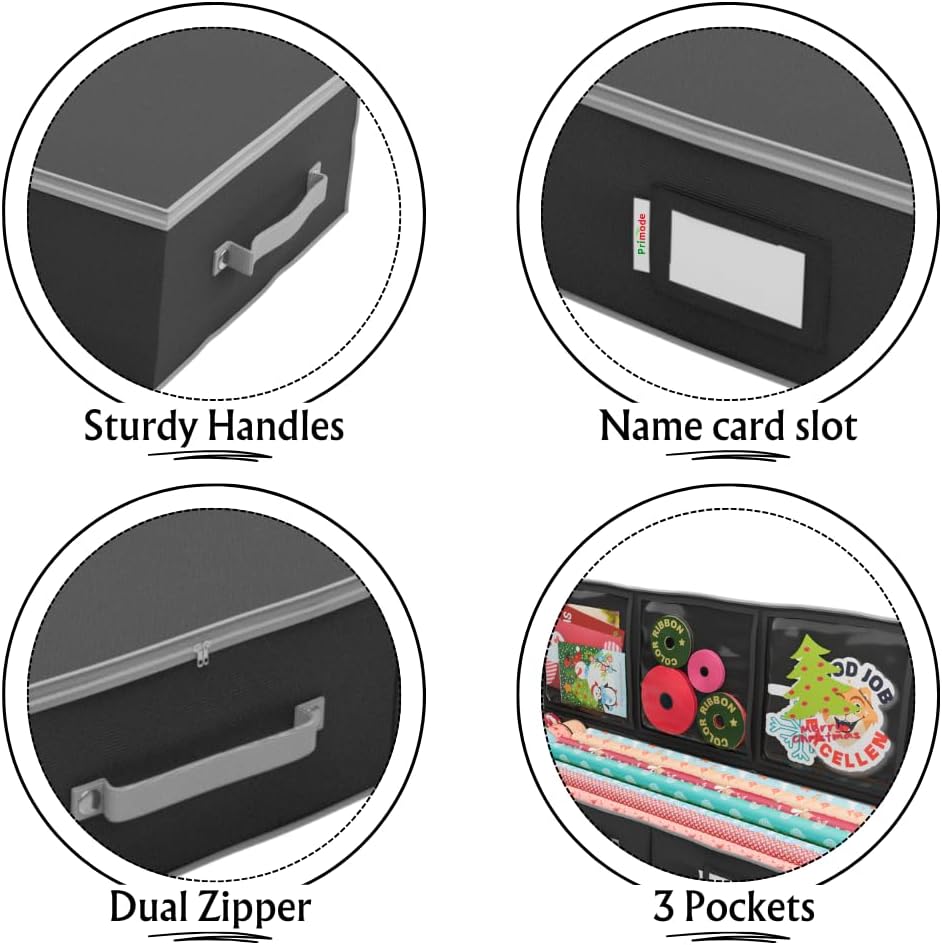 Wrapping Paper Storage Container | Gift Wrap Organizer Under Bed | 41”x14”x6” | Box Holder for 18-24 Rolls Up to 40” | 600D Oxford Material | Pockets for Ribbon, Bows, and Accessories (Black)