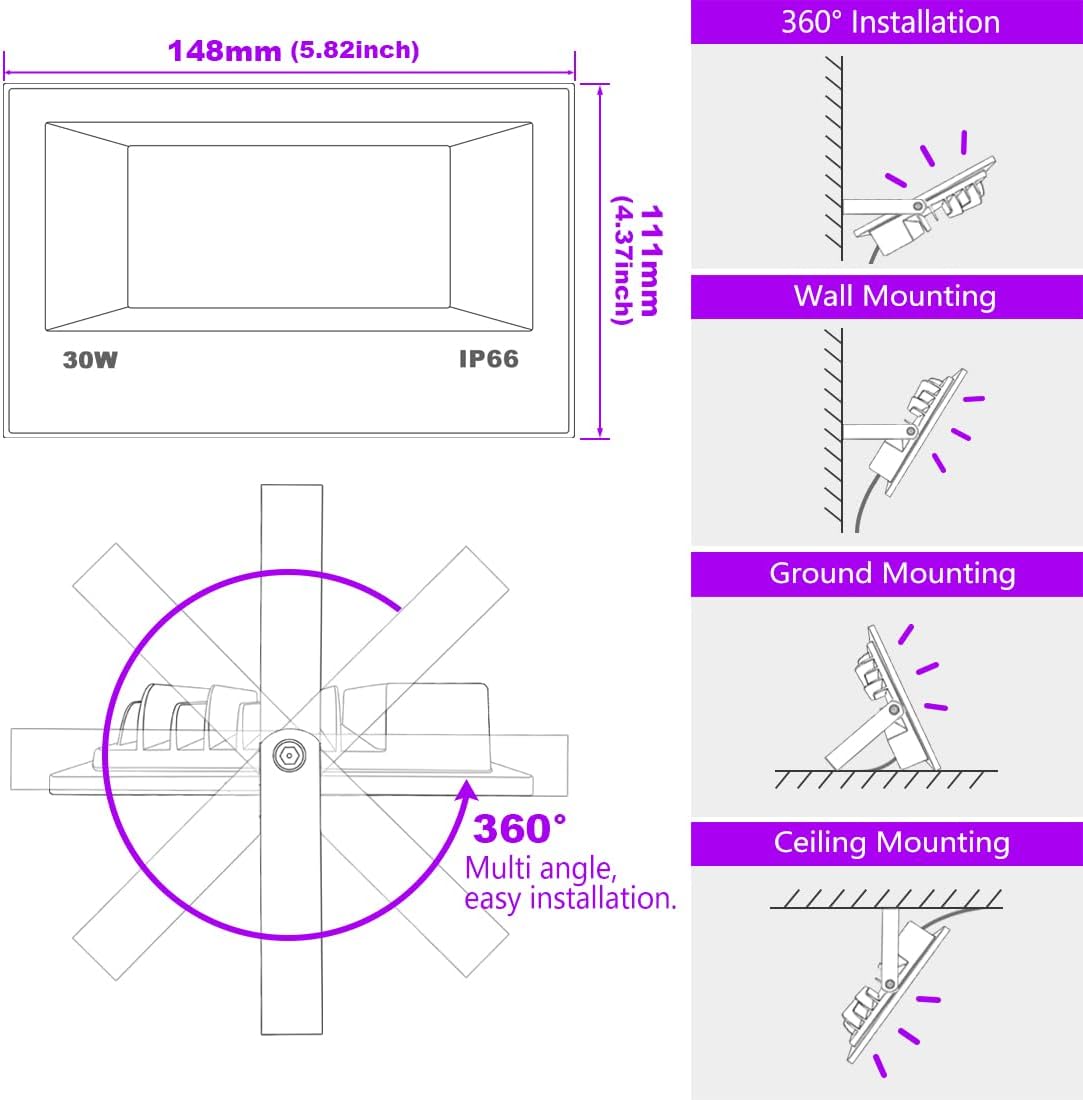 MELPO Black Light 30W LED Blacklight Flood Light Outdoor for Glow Party