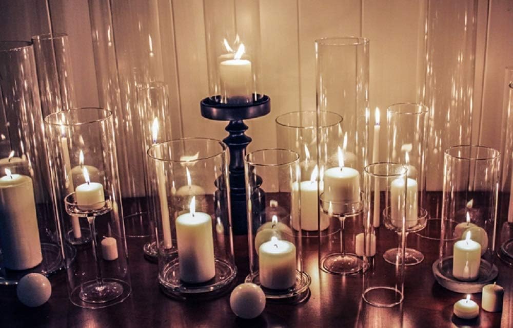 CYS EXCEL 2 PCS (H:6" D:4") Open Ended Clear Glass Hurricane Candleholder Tube Lamp Shade Open Flame Candlestick Holder Chimney Tube Cover Bottomless Cylinder