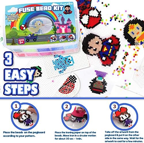 FUNZBO 23000 5mm Fuse Beads Kit for Craft Gifts - 22 Colors | 106 Patterns