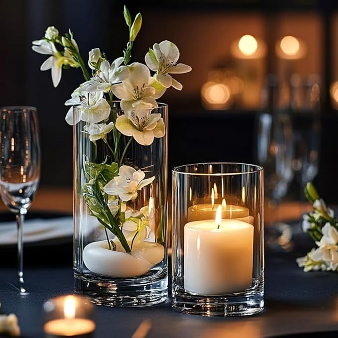 40pcs Glass Vase for Centerpieces, 4,6,7.5,8,10 inch Tall Clear Cylinder Flower Vase Bulk Floating Candle Holder for Wedding Table Home Décor and Party