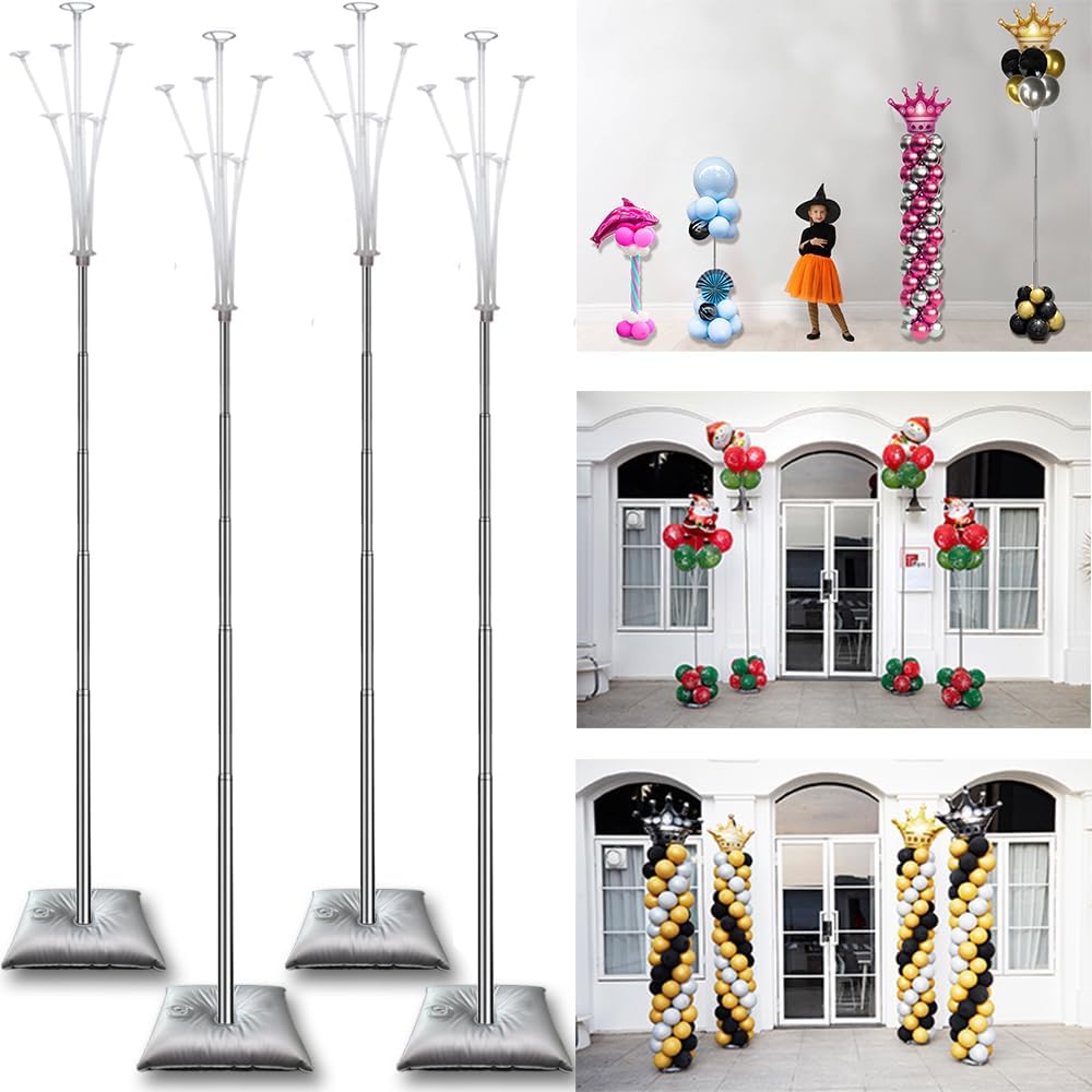 Decojoy 4 Set Balloon Stand Kit, 9 Feet Adjustable Balloon Arch for Floor, Ba...