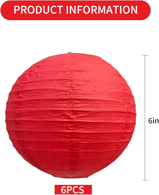 BEISHIDA 6-Inch Red Round Paper Lanterns Decorative Hanging Asia Chinese Japanese Paper Lanterns Lamp for Birthday Wedding Baby Bridal Shower Christmas Home Decor Party Decoration（6 Packs）
