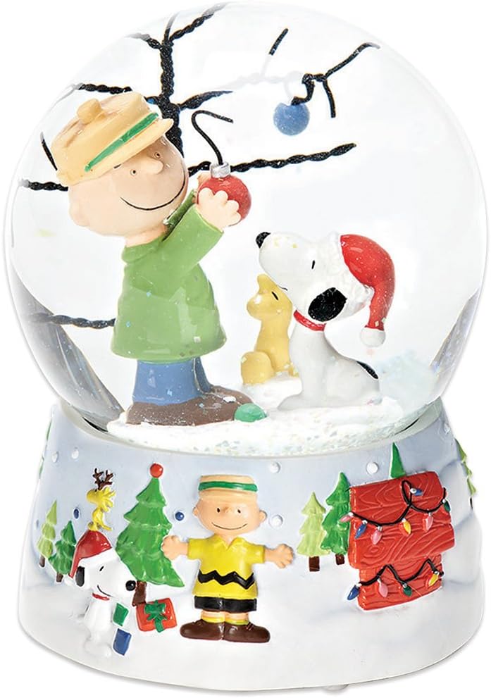 Roman Peanuts Snoopy and Charlie Brown 100mm O Christmas Tree Musical Water Globe