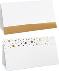 CLEVER SIGNS 100 Pack Gold Place Cards for Wedding Party Reception, 2" X 3.5, Double Design, Gold Foil Stars and Line, Scored for Easy Folding, Place Cards for Table Setting